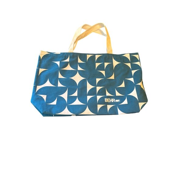 Behr Blue & White Geometric Canvas Tote Bag With Handles - Picture 4 of 4